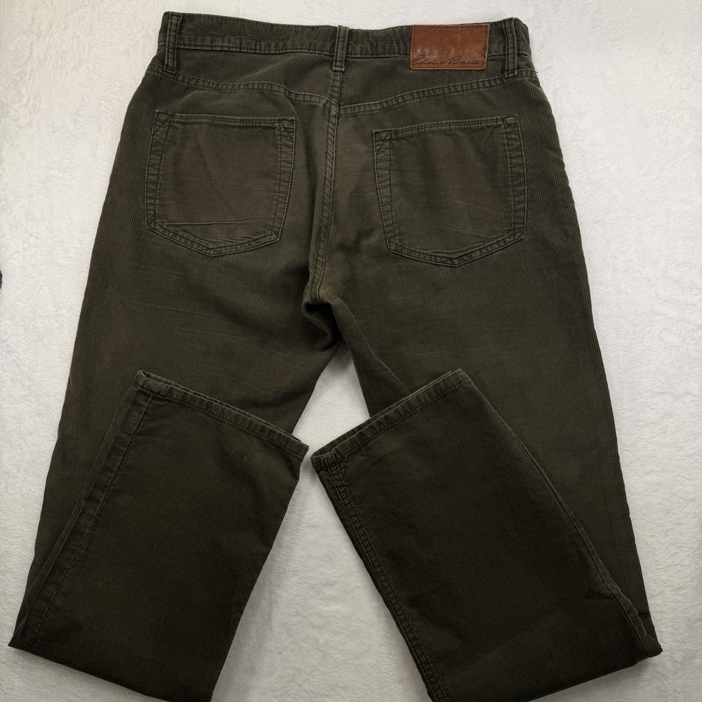 Eddie Bauer Mens Corduroy Pants 33x32 Olive Green Cotton Straight Leg Casual